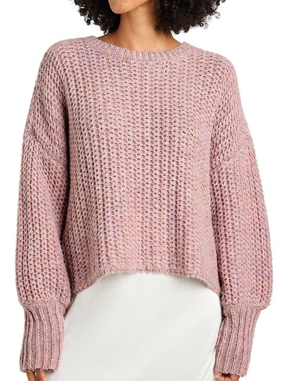 Splendid Women's Size L Piper Chunky Knit Balloon Sleeve Pink Sweater NEW